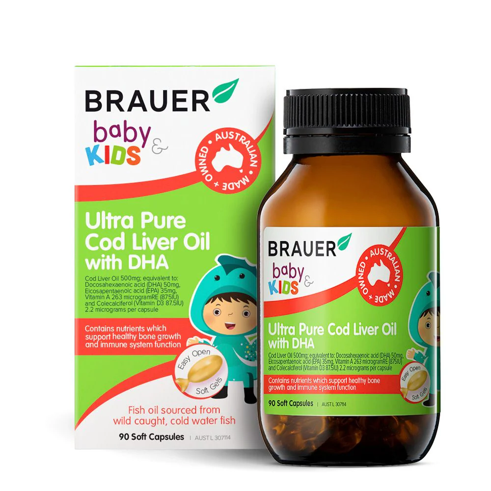 Brauer Baby & Kids Ultra Pure Cod Liver Oil with DHA 90 softgel capsules