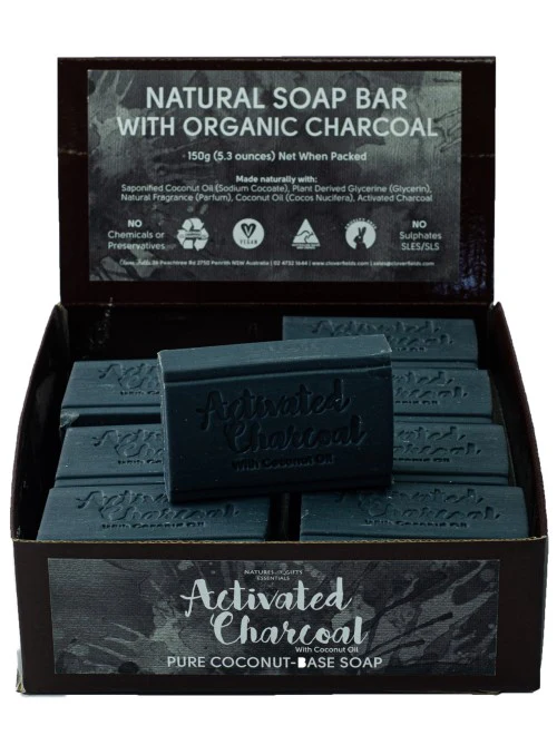 Clover Fields Activated Charcoal with Coconut 150g Bar Soap (box of 16)