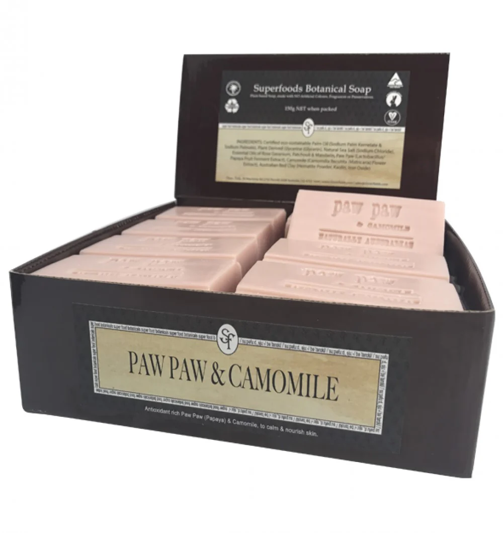 Clover Fields Paw Paw & Camomile Superfoods Botanicals 150g Bar Soap (box of 16)
