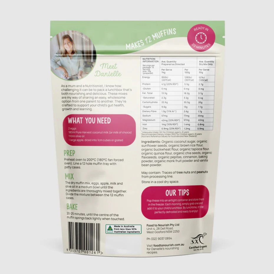 Food To Nourish Lunchbox Baking Mix Apple Cinnamon Muffin 360g - Image 2