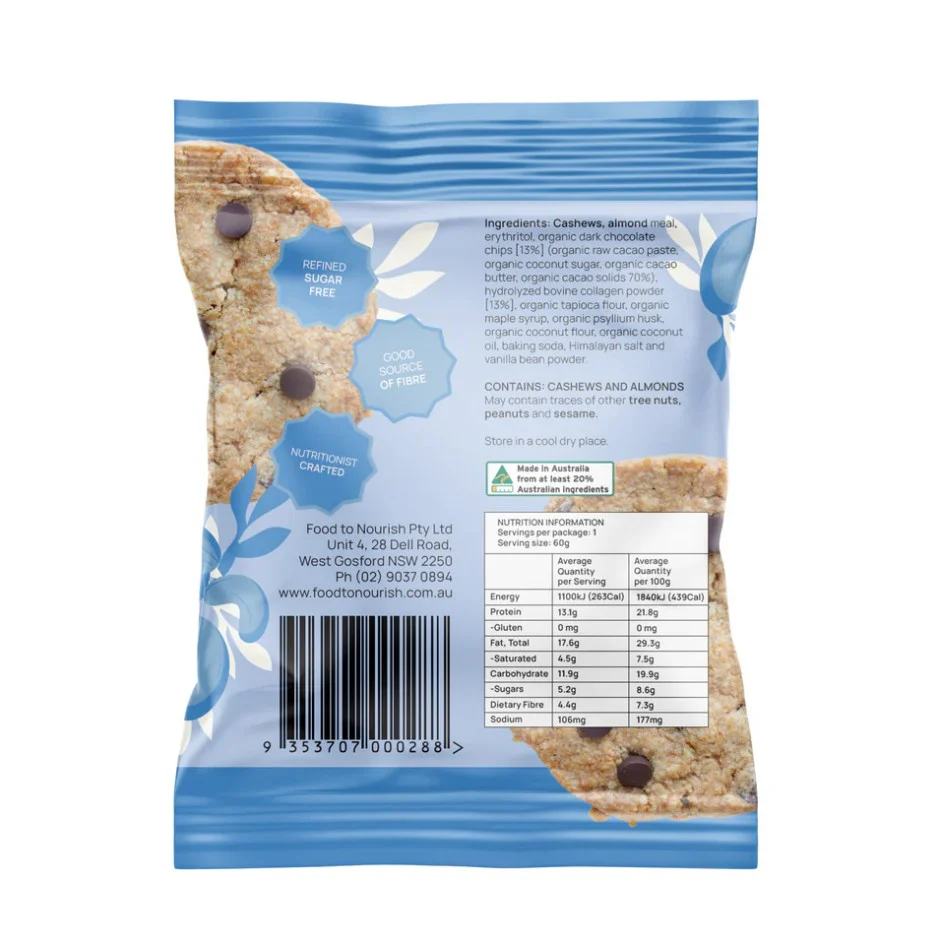 Food To Nourish Protein Cookie Choc Chip 60g - Box of 12 - Image 3