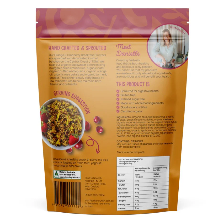 Food To Nourish Sprouted Clusters Orange & Cranberry 400g - Image 2