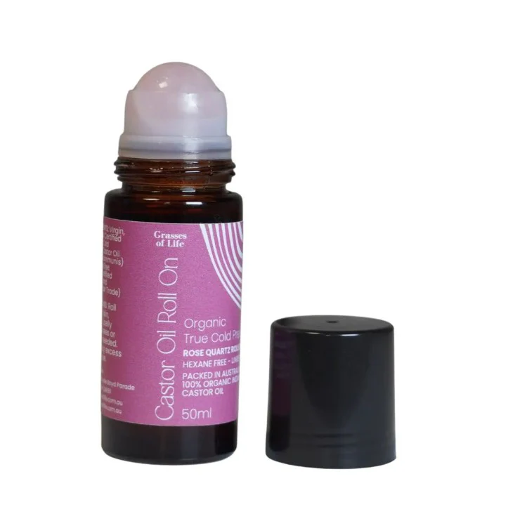 Grasses of Life Rose Quartz Castor Refillable Oil Roll on 50ml - Image 2