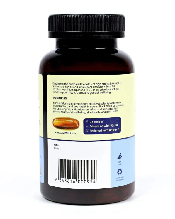 Hab Shifa OmegaTQ Odourless Fish Oil & Black Seed Oil 120 capsules - Image 2