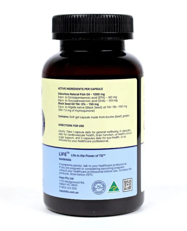 Hab Shifa OmegaTQ Odourless Fish Oil & Black Seed Oil 120 capsules - Image 3