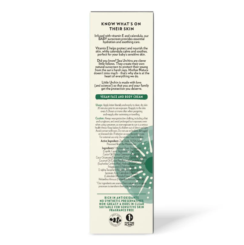 Little Urchin BABY Natural Clear Zinc Sunscreen SPF 50 100g - Image 2