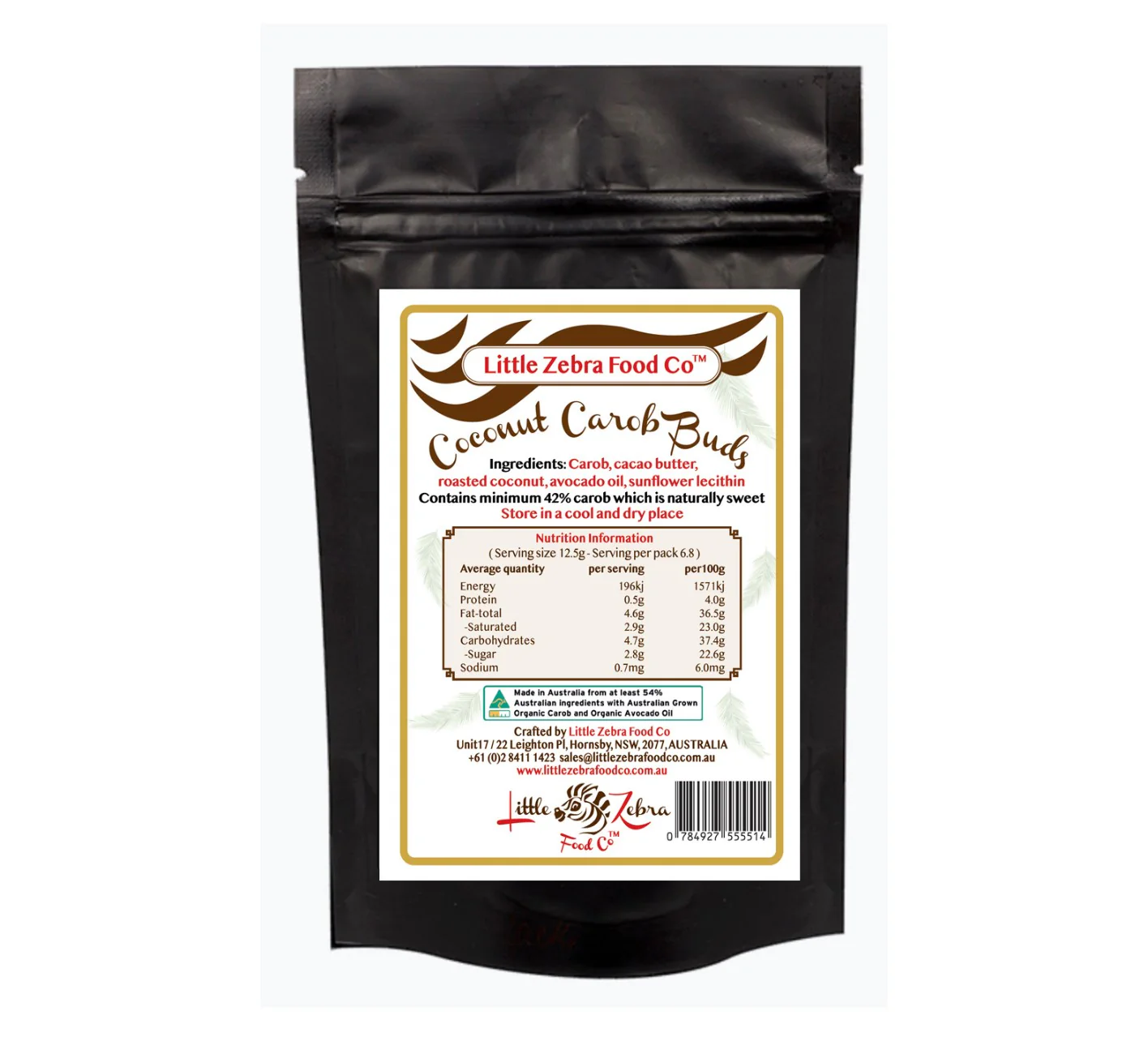 Little Zebra Chocolates Coconut Carob Buds 85g pouch - Image 2