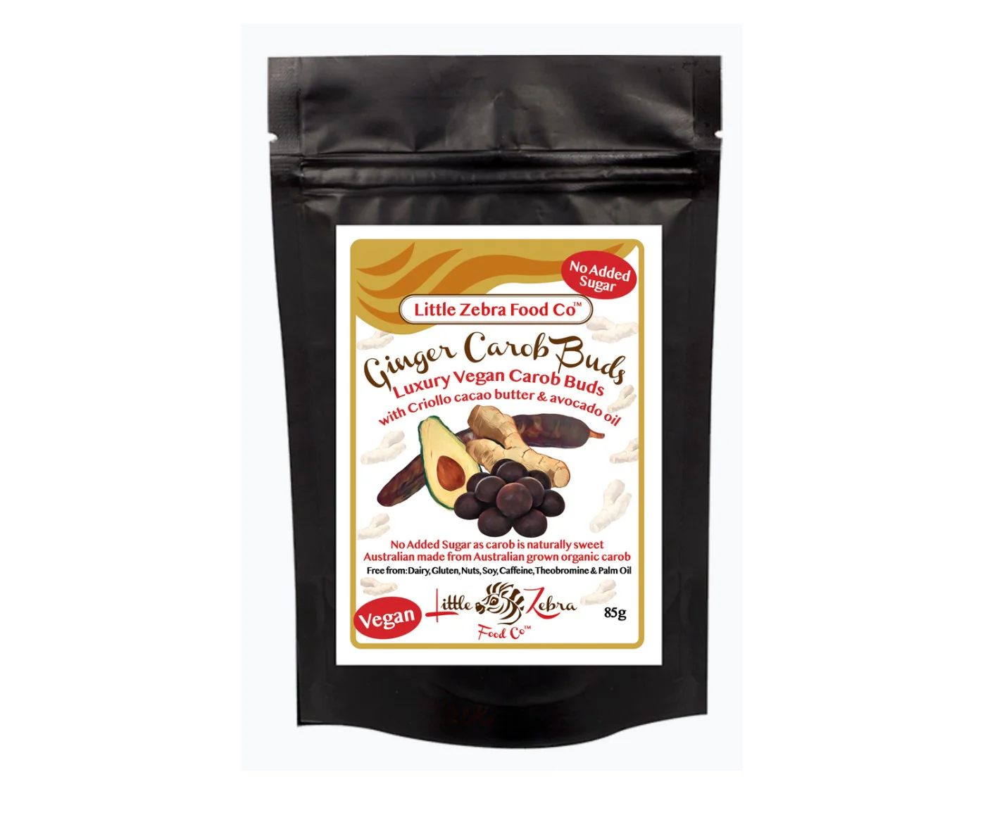 Little Zebra Chocolates Ginger Carob Buds 85g pouch