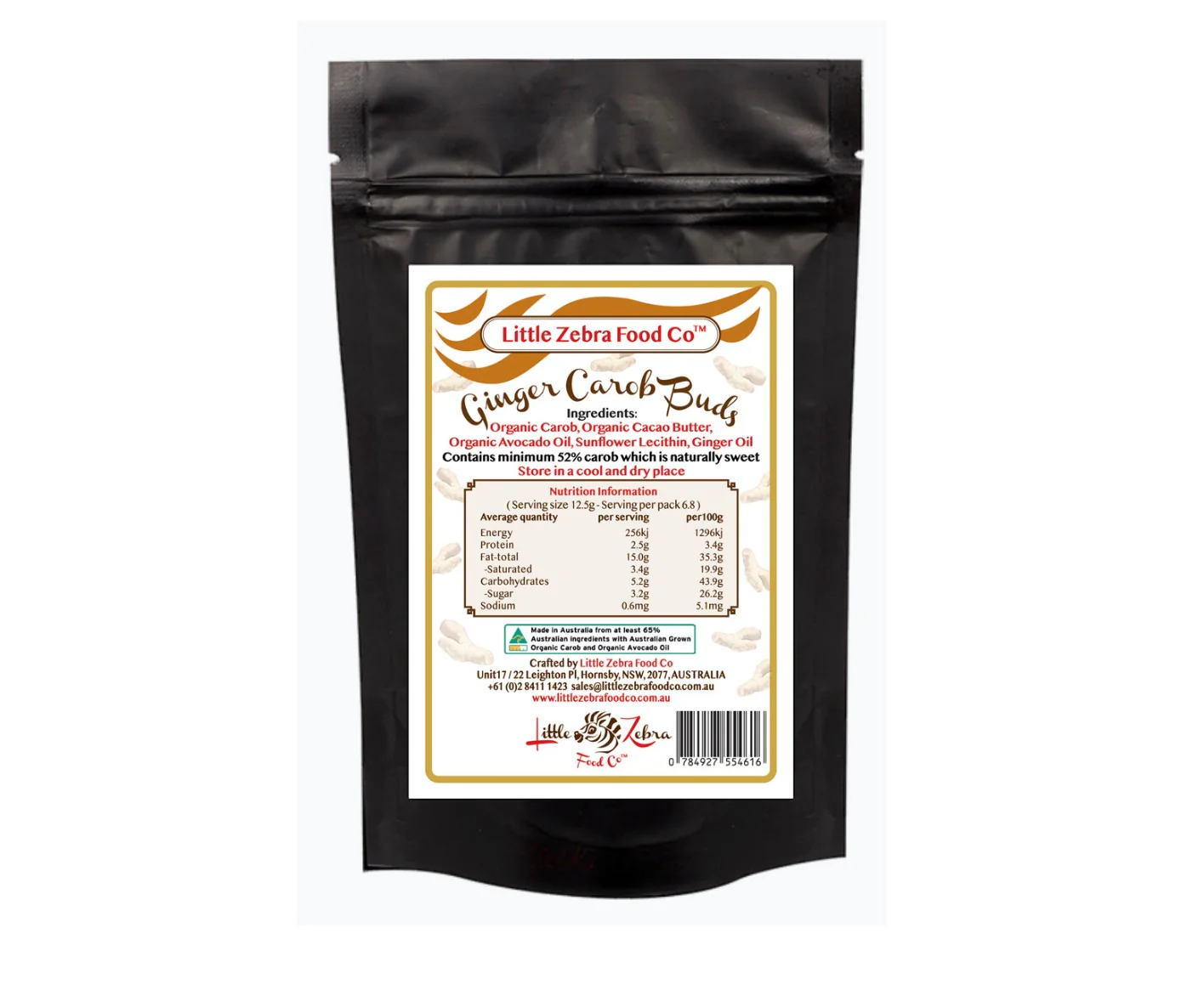 Little Zebra Chocolates Ginger Carob Buds 85g pouch - Image 2