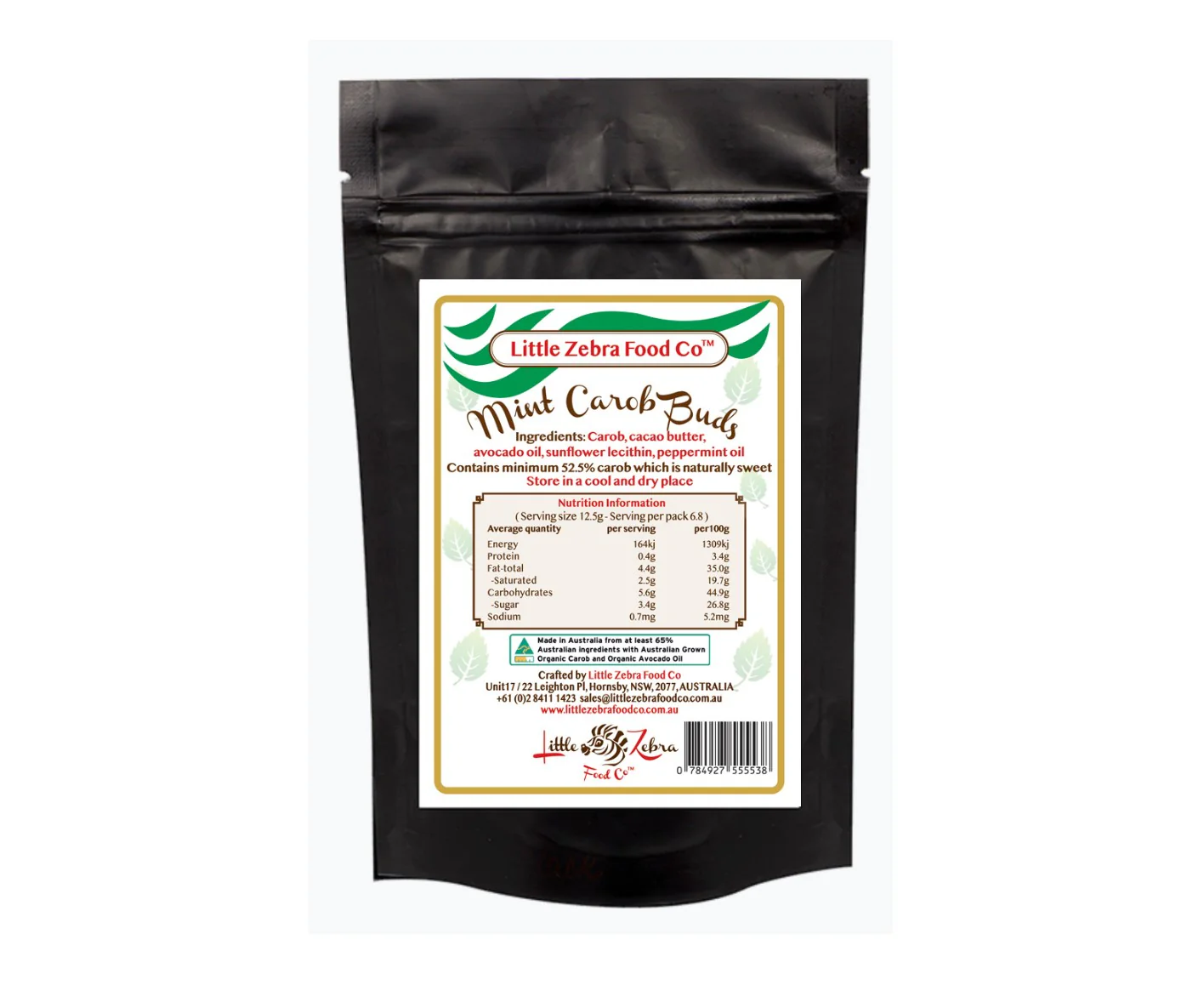 Little Zebra Chocolates Mint Carob Buds 85g pouch - Image 2