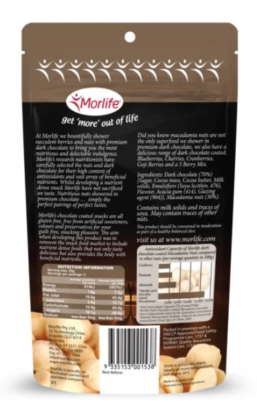 Morlife Chocolate Macadamia Nuts 125g - Image 2