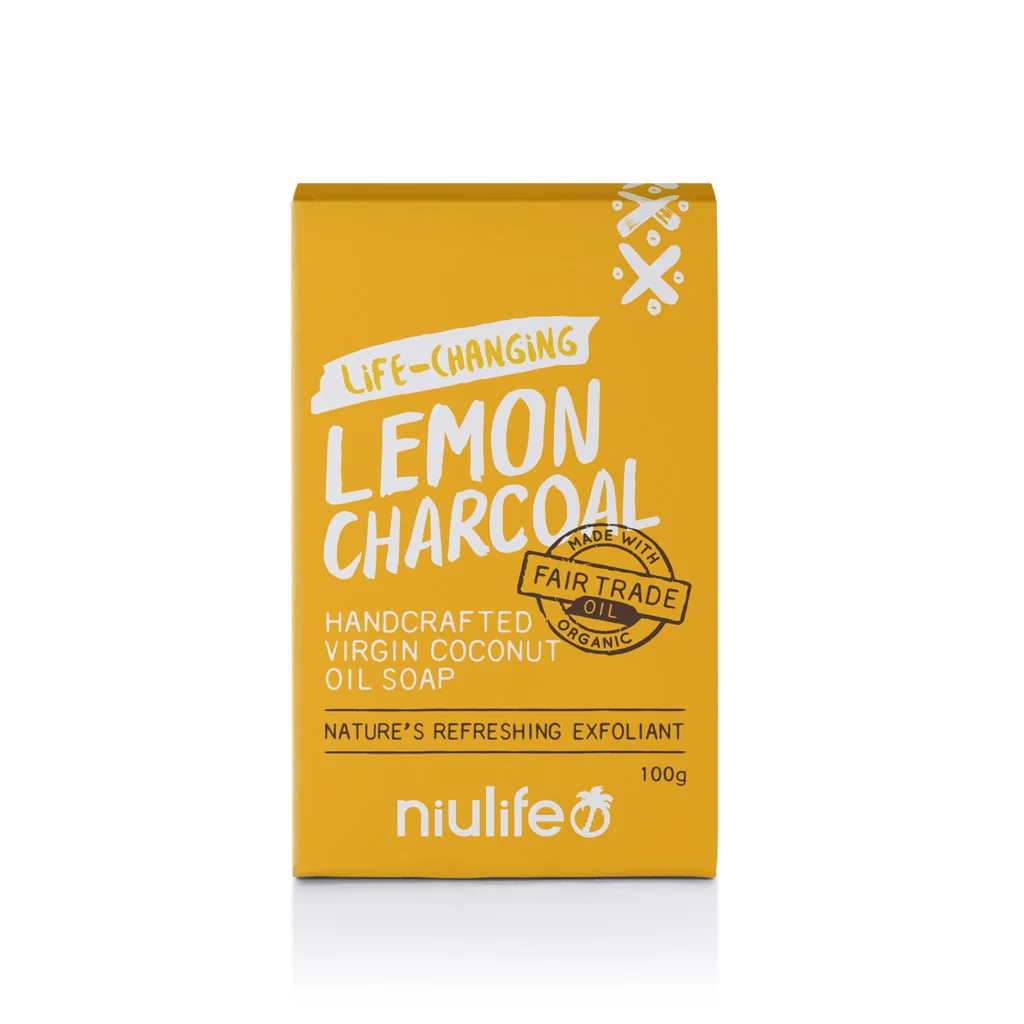 Niulife Handcrafted Virgin Coconut Oil Bar Soap Lemon Charcoal 100g