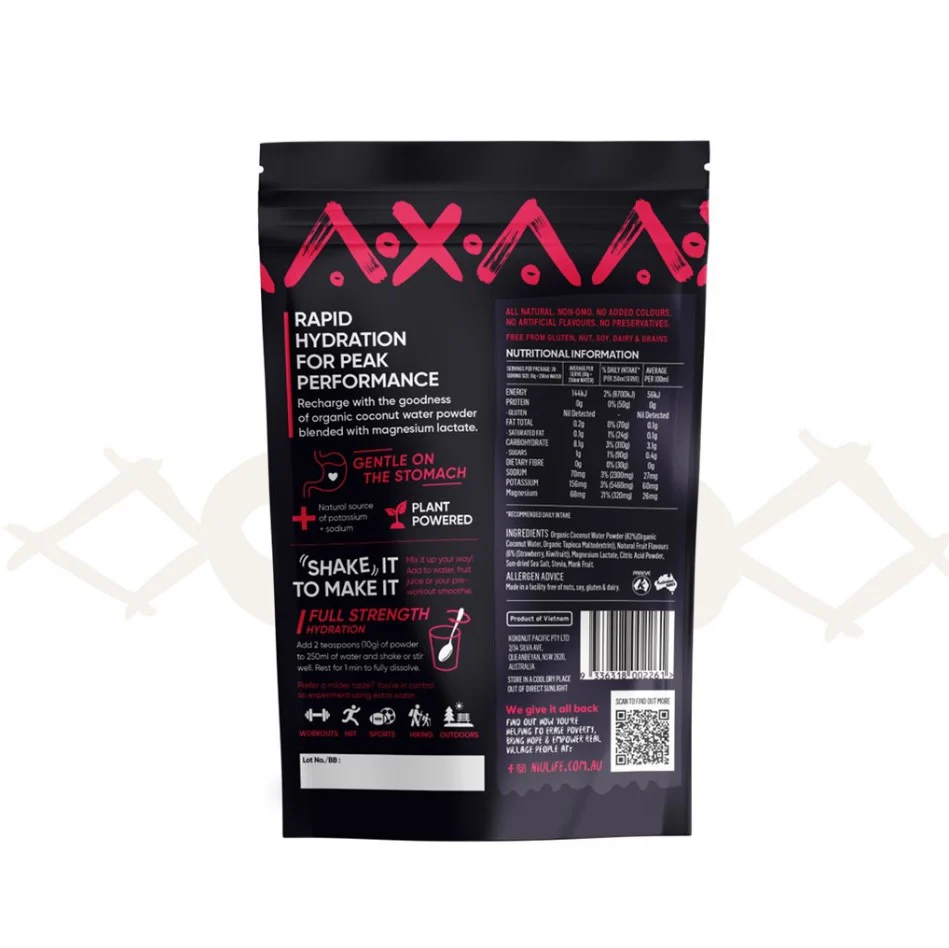 Niulife Hydrate Coconut Water Electrolyte Powder Kiwifruit & Strawberry 200g - Image 2