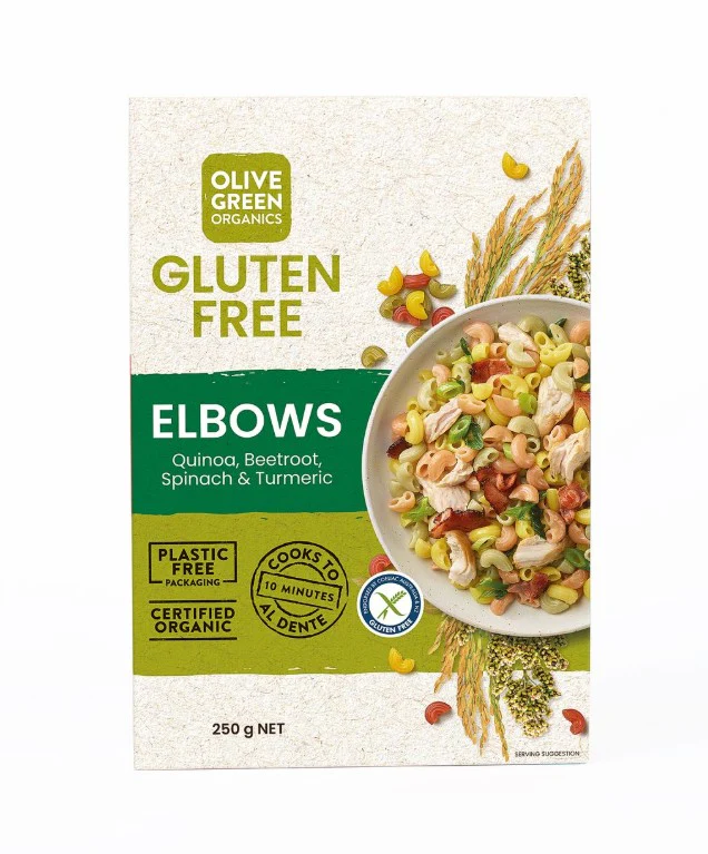 Olive Green Organics Gluten Free Pasta Quinoa & Rice Veg & Turmeric Elbows 250g