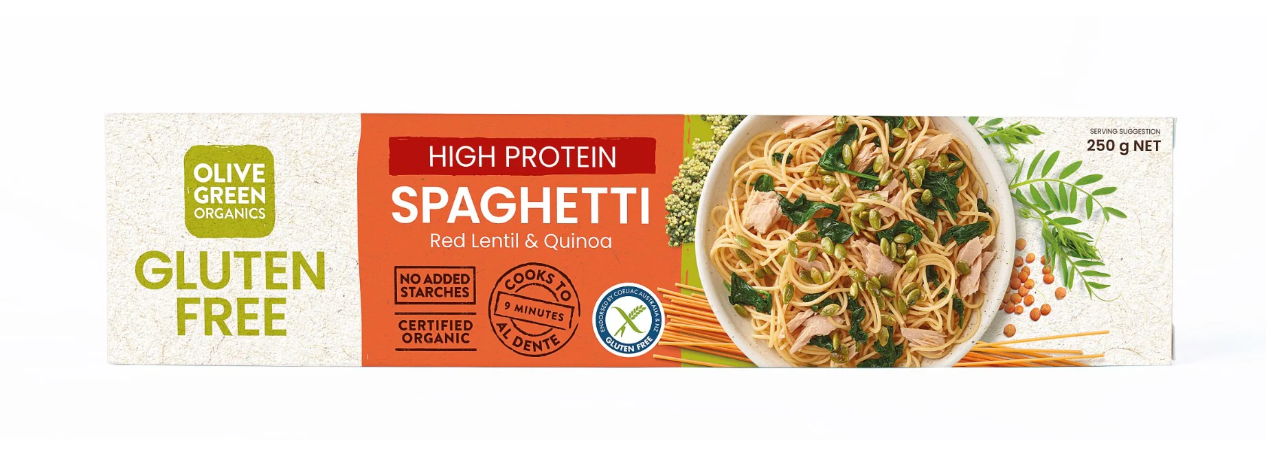 Olive Green Organics Gluten Free Red Lentil & Quinoa Pasta Spaghetti 250g