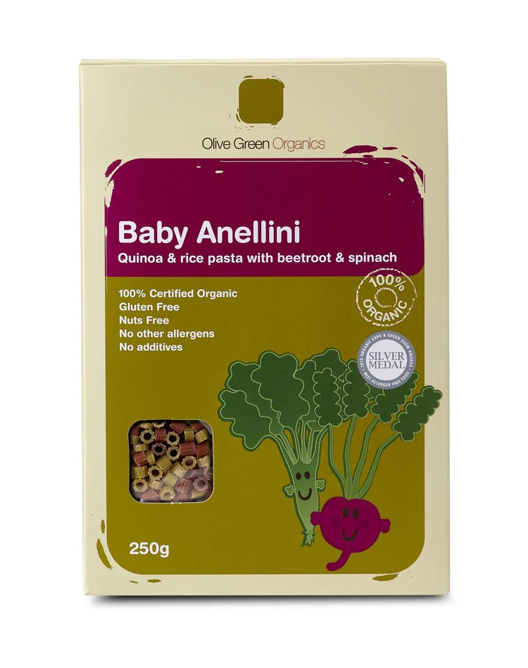 Olive Green Organics Pasta Baby Anellini Spinach & Beetroot 250g