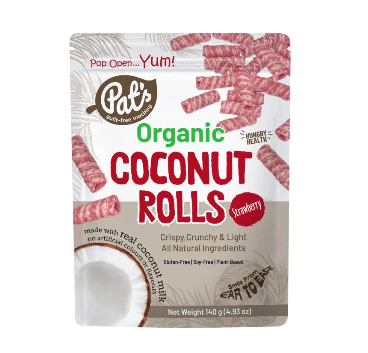 Pat's Organic Snacks Coconut Rolls Strawberry 140g - Box of 12