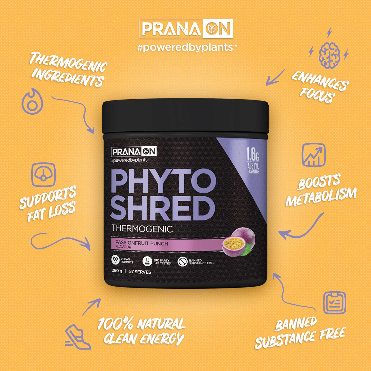 Prana On Phyto Shred Thermogenic Passionfruit 260g - Image 2